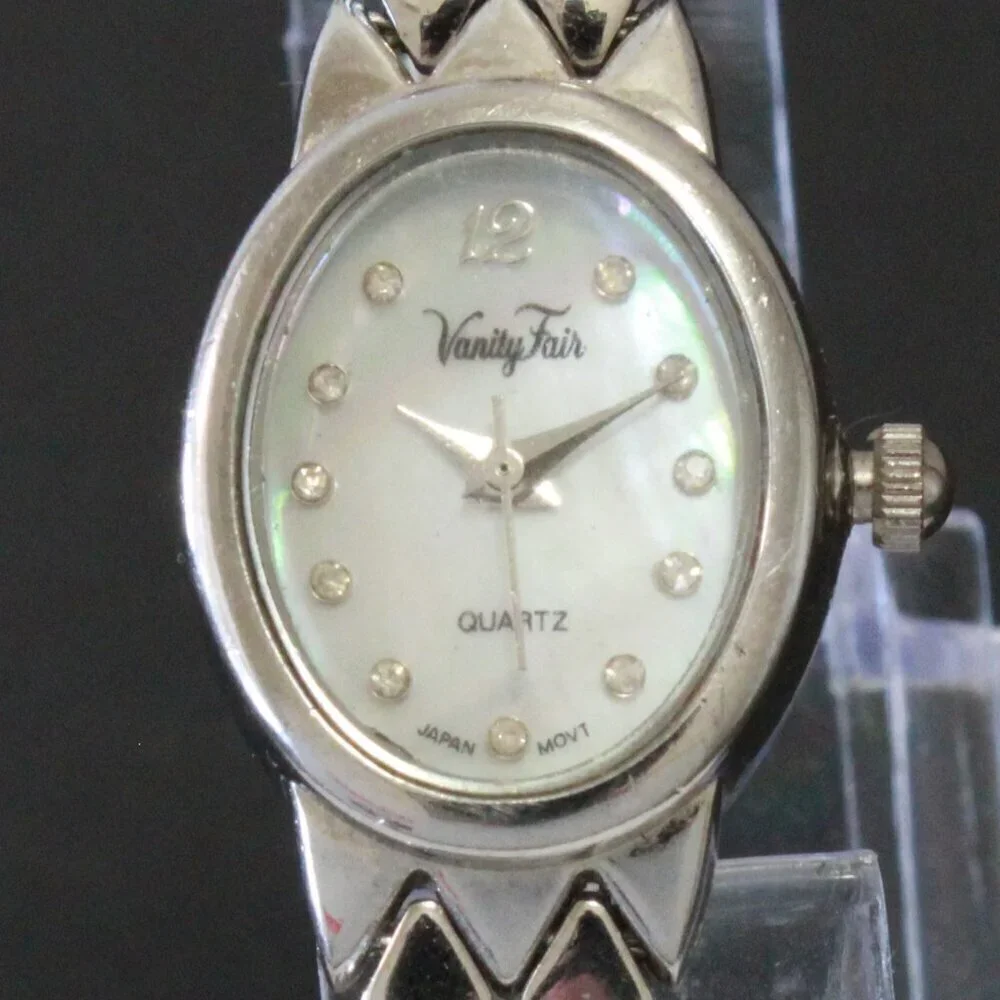 Vintage Ladies Vanity Fair Quartz Watch Mother Of Pearl Dial Stainless Bracelet